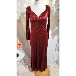 Vtg Newport News Crushed Velvet Long Sleeve Dress Size 8 Red Vamp Holiday 90s